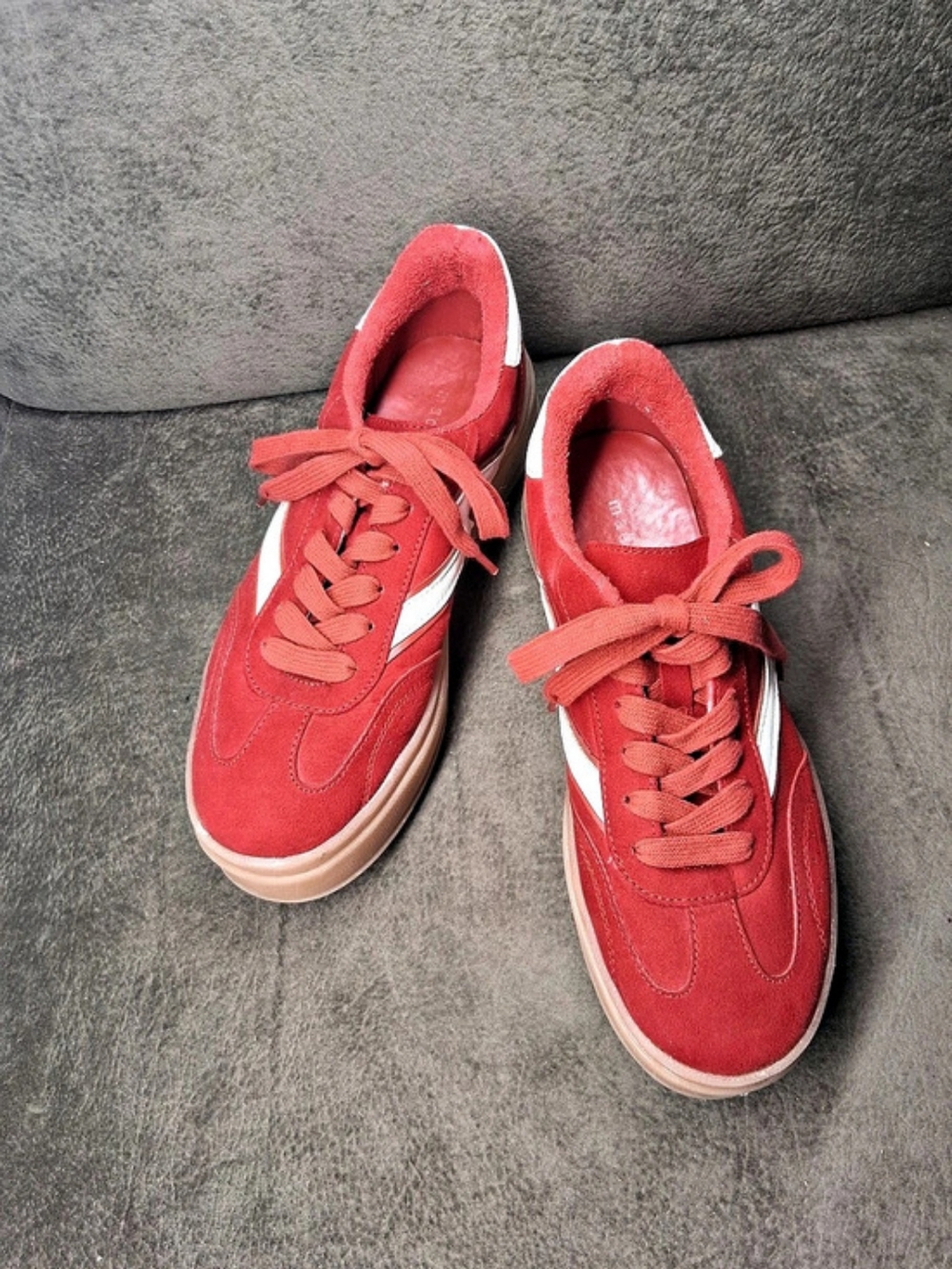 Red & White Madden Girl Platform Sneakers